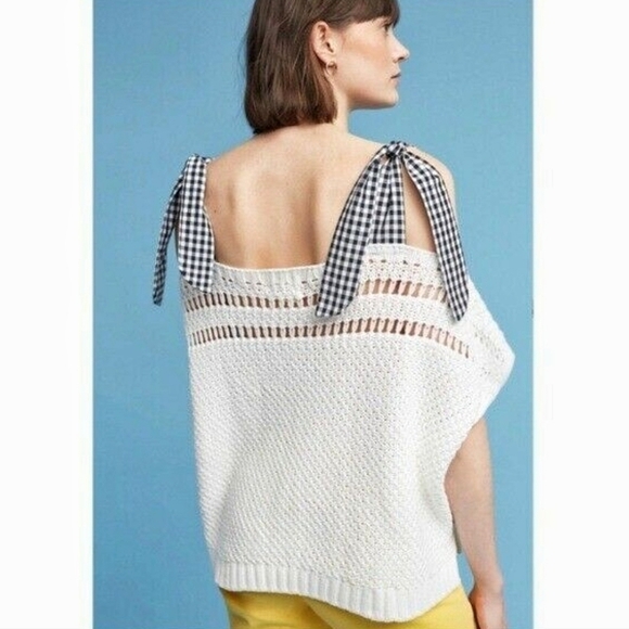 🌸‎ Anthropologie | Bow Tie Open Knit Top M - Picture 2 of 10